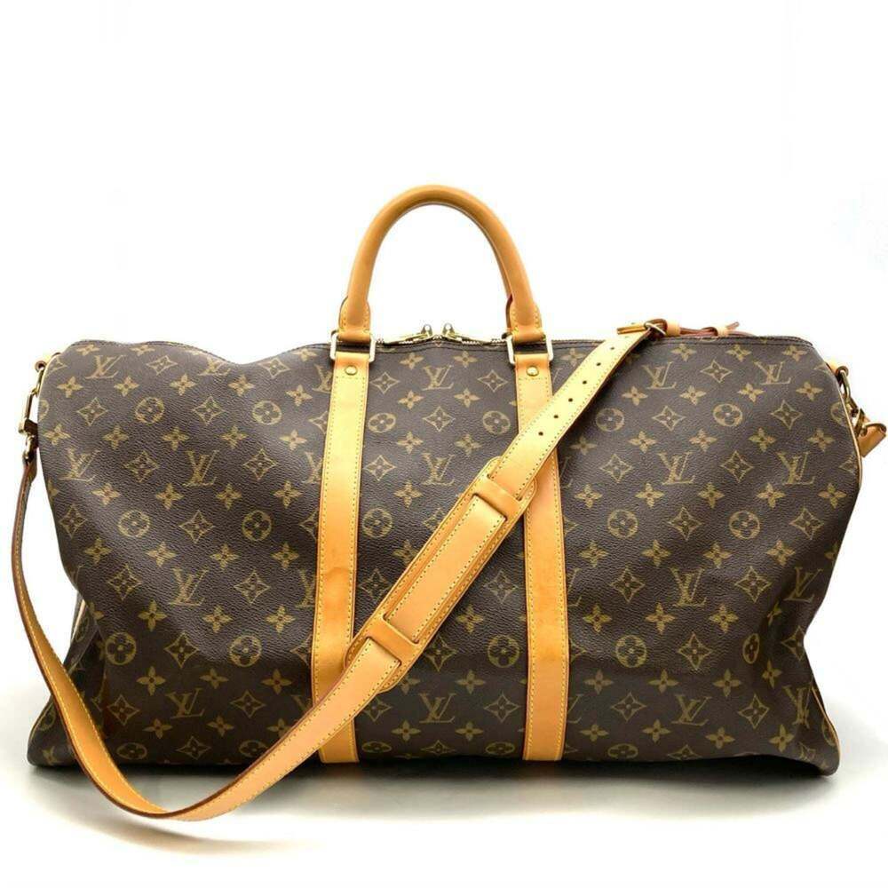 LOUIS VUITTON Brown Monogram Leather Keepall 55 Boston Bag